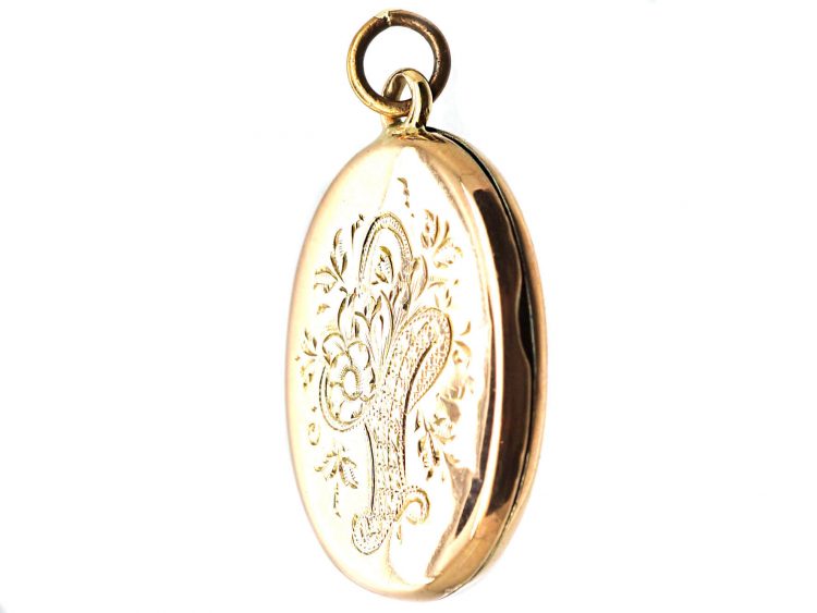 Edwardian 9ct Gold Back & Front Locket with Engraved Swallow & Flower Basket Detail