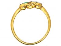 Victorian 18ct Gold Double Heart Ring set with an Emerald & Diamonds