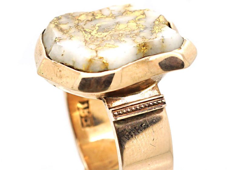 19th Century Gold Rush 18ct Gold Signet Ring set with Gold Quartz