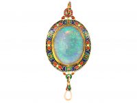 Victorian 18ct Gold & Enamel Holbeinesque Pendant set with an Opal