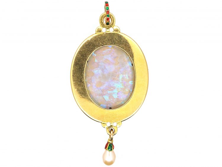 Victorian 18ct Gold & Enamel Holbeinesque Pendant set with an Opal