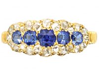 Edwardian 18ct Gold, Five Stone Sapphire & Rose Diamond Ring