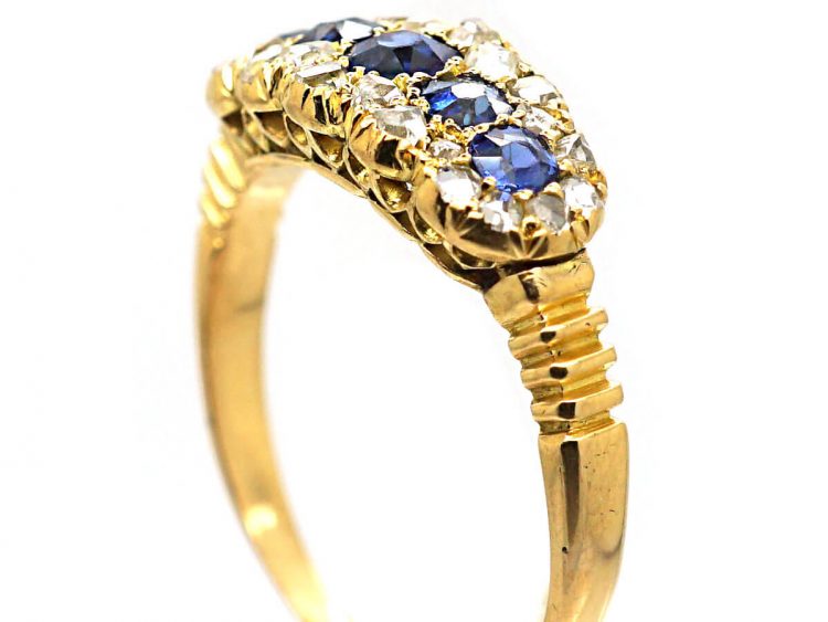 Edwardian 18ct Gold, Five Stone Sapphire & Rose Diamond Ring