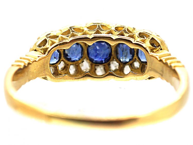 Edwardian 18ct Gold, Five Stone Sapphire & Rose Diamond Ring