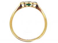 Edwardian 18ct Gold & Platinum, Emerald & Diamond Square Ring