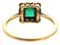 Edwardian 18ct Gold & Platinum, Emerald & Diamond Square Ring