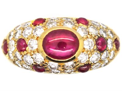 18ct Gold, Cabochon Ruby & Diamond Ring by Cartier