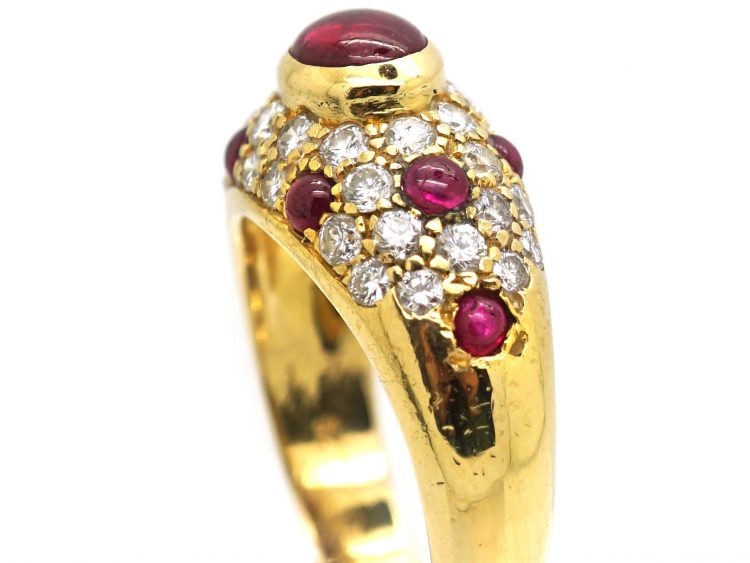 18ct Gold, Cabochon Ruby & Diamond Ring by Cartier