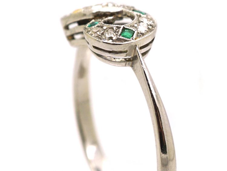 Edwardian Platinum Snake Ring set with Emerands & Diamonds