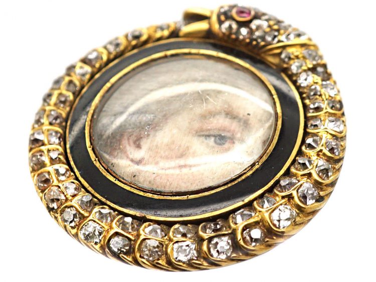 Georgian Lover's Eye Brooch with Ourabos set with Diamonds