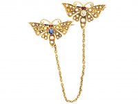 Edwardian 15ct Gold Pair of Butterflies brooch set with a Ruby, Sapphire & Natural Split Pearls