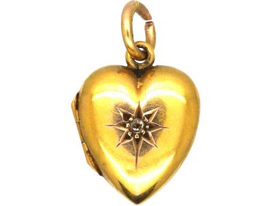 Edwardian 15ct Gold Heart Shaped Locket set with a Diamond