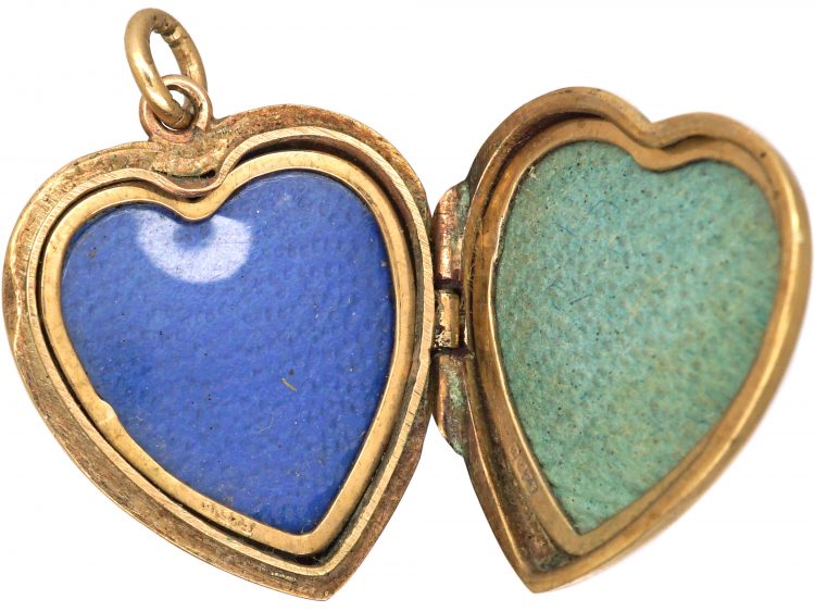 9ct Gold Heart Shaped Locket set with Turquoise & Split Pearls