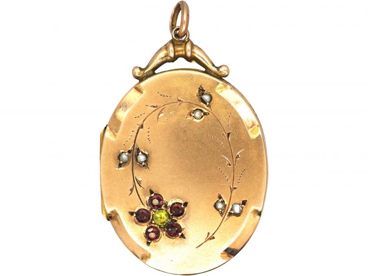 Edwardian Large 9ct Back & Front Oval Locket with Flower Detail