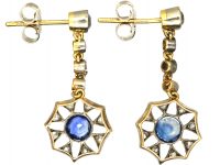 Edwardian 15ct Gold & Platinum, Sapphire & Diamond Star Motif Drop Earrings