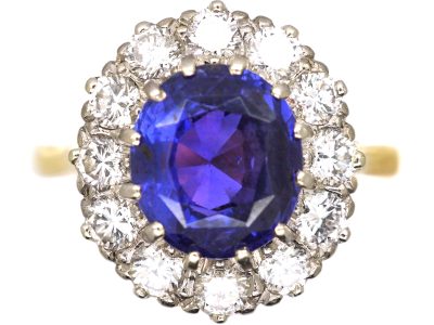 18ct Gold Colour Change Sapphire & Diamond Cluster Ring