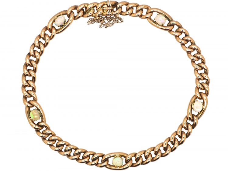 Edwardian 9ct Gold Curb Bracelet set with Opals