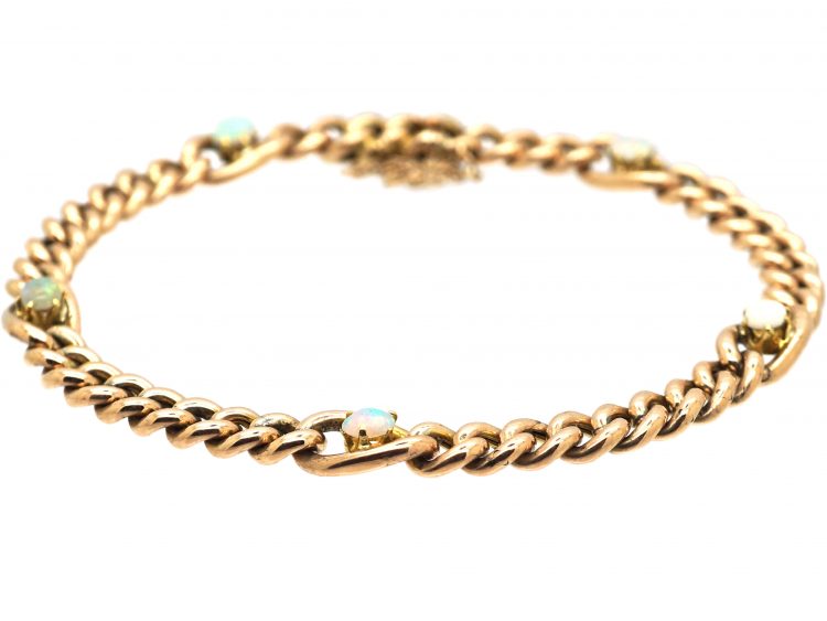 Edwardian 9ct Gold Curb Bracelet set with Opals