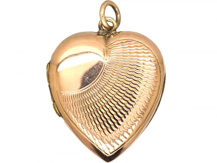 Edwardian 9ct Gold Back & Front Heart Shaped Locket with Sun Ray Motif