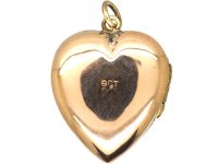 Edwardian 9ct Gold Back & Front Heart Shaped Locket with Sun Ray Motif