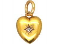 Victorian 15ct Gold Tiny Heart Pendant set with a Diamond