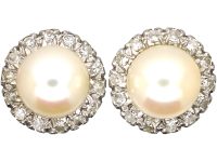 Early 20th Century 18ct White Gold Cluster Earrings set with Pearls & Diamonds