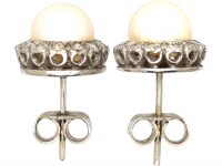 Early 20th Century 18ct White Gold Cluster Earrings set with Pearls & Diamonds