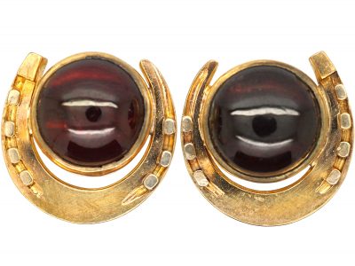 Victorian 15ct Gold Horseshoe Earrings set with Cabochon Garnets