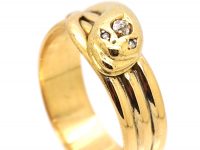 Victorian 18ct Gold Snake Ring set with a Diamond with Rose Diamond Eyes