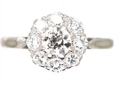 Mid 20th Century 18ct White Gold Diamond Cluster Ring