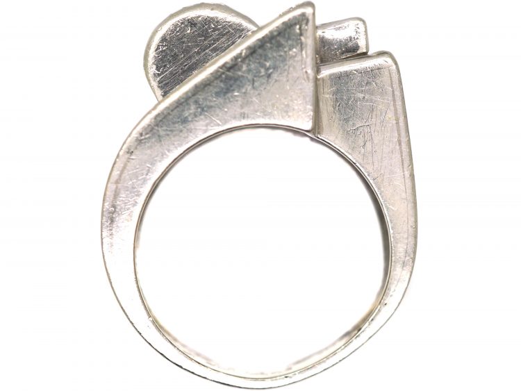 Retro Platinum Buckle Ring set with Baguette Diamonds