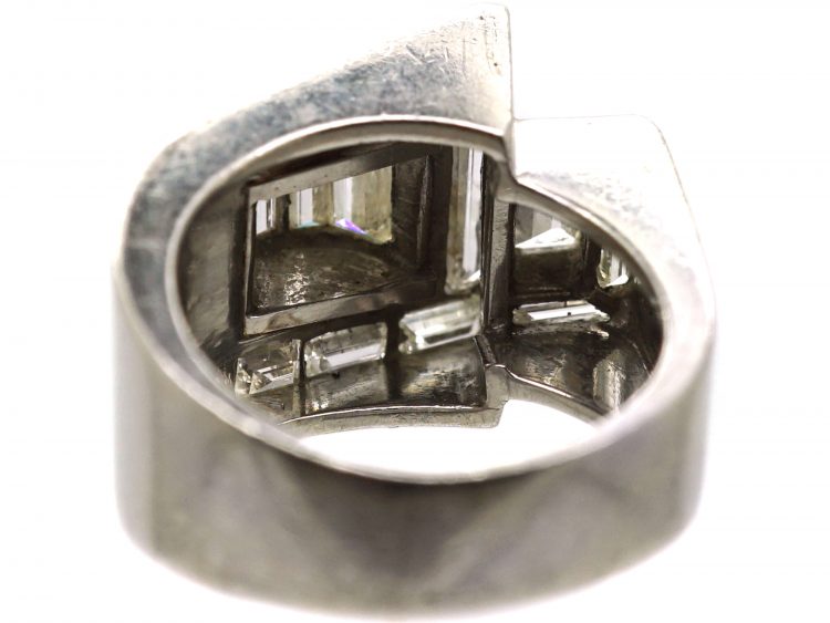 Retro Platinum Buckle Ring set with Baguette Diamonds