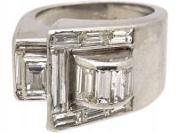 Retro Platinum Buckle Ring set with Baguette Diamonds