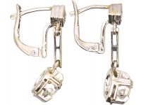 Art Deco 14ct White Gold, Rose Diamond Drop Earrings