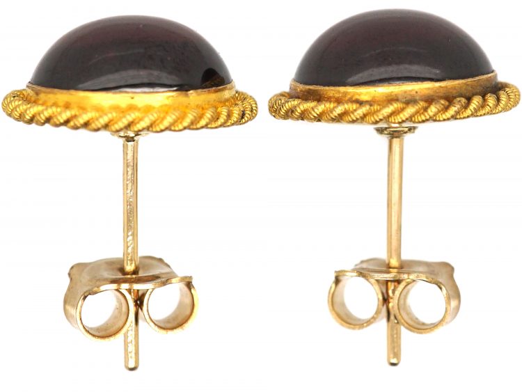 Victorian 18ct Gold & Cabochon Garnet Earrings