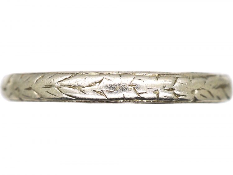 Edwardian Platinum Wedding Ring with Laurel Leaf motif