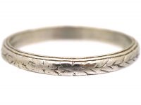 Edwardian Platinum Wedding Ring with Laurel Leaf motif