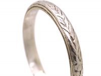 Edwardian Platinum Wedding Ring with Laurel Leaf motif