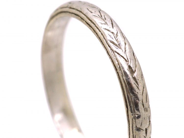 Edwardian Platinum Wedding Ring with Laurel Leaf motif