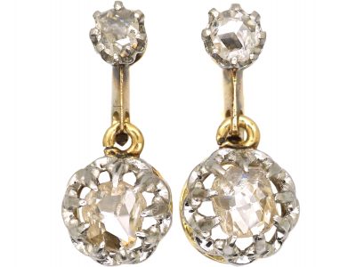 Early 20th Century 18ct Gold & Platinum, Rose Diamond Drop Earrings