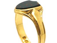 Victorian 18ct Gold Shield Shaped Signet Ring set with a Bloodstone