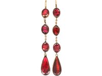 Georgian Revival 9ct Gold Drop Earrings set with Flat Cut Garnets