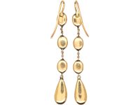 Georgian Revival 9ct Gold Drop Earrings set with Flat Cut Garnets