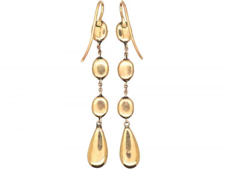 Georgian Revival 9ct Gold Drop Earrings set with Flat Cut Garnets