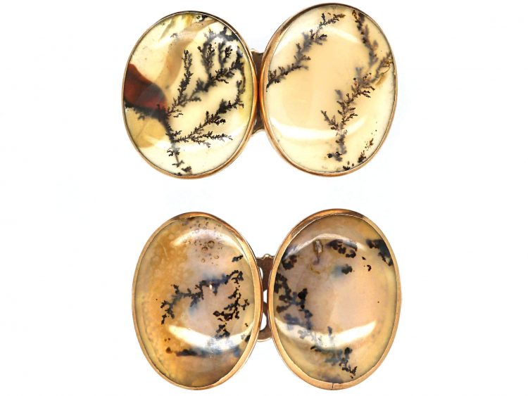 Georgian 9ct Gold Cufflinks set with Dendritic Agates