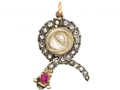 Georgian Gold & Silver Coiled Snake Pendant set with Diamonds & a Ruby