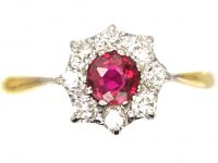 Edwardian 18ct Gold & Platinum, Ruby & Diamond Cluster Ring