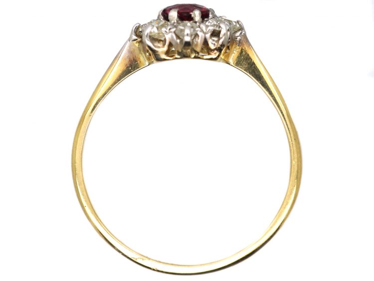 Edwardian 18ct Gold & Platinum, Ruby & Diamond Cluster Ring