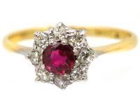 Edwardian 18ct Gold & Platinum, Ruby & Diamond Cluster Ring