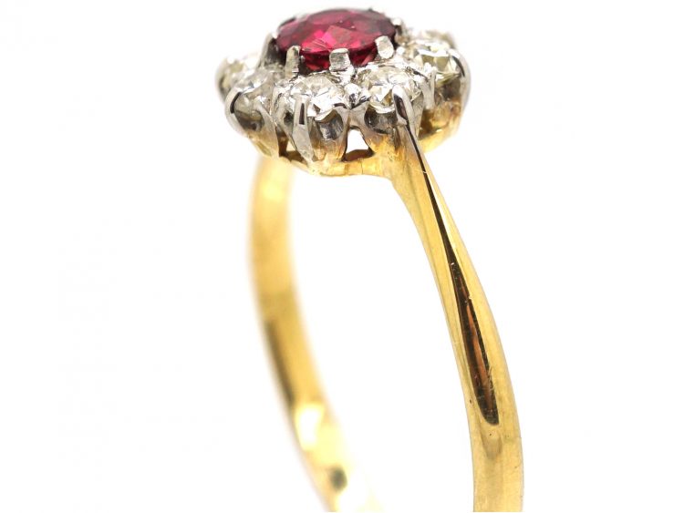 Edwardian 18ct Gold & Platinum, Ruby & Diamond Cluster Ring